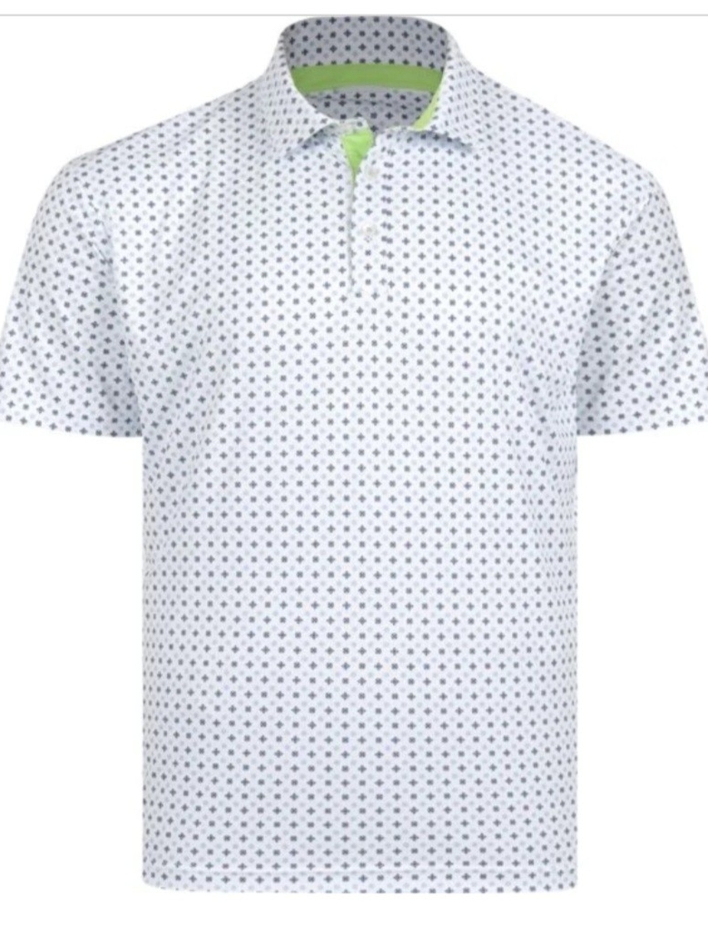 EUC Men's Sz M Swannies Hazelwood Golf Polo White W/ Blue Print Lime Accent